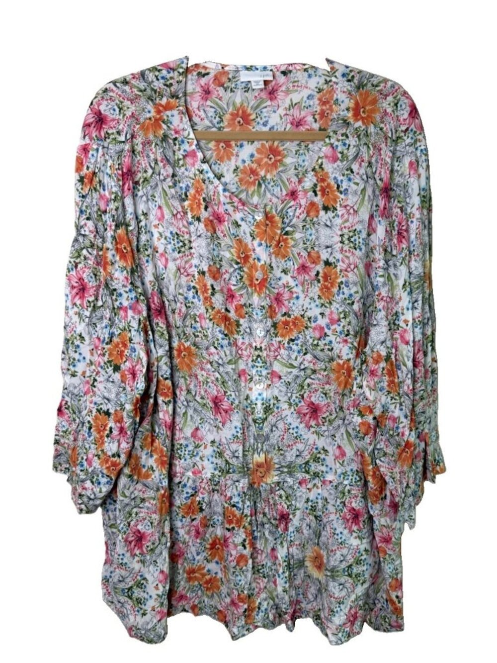 J.Jill Shirt Top Rainbow Floral Flowers Flowy Cottagecore Garden